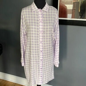 Live to be Spoiled lavender/white check shirt dress midi. Medium.